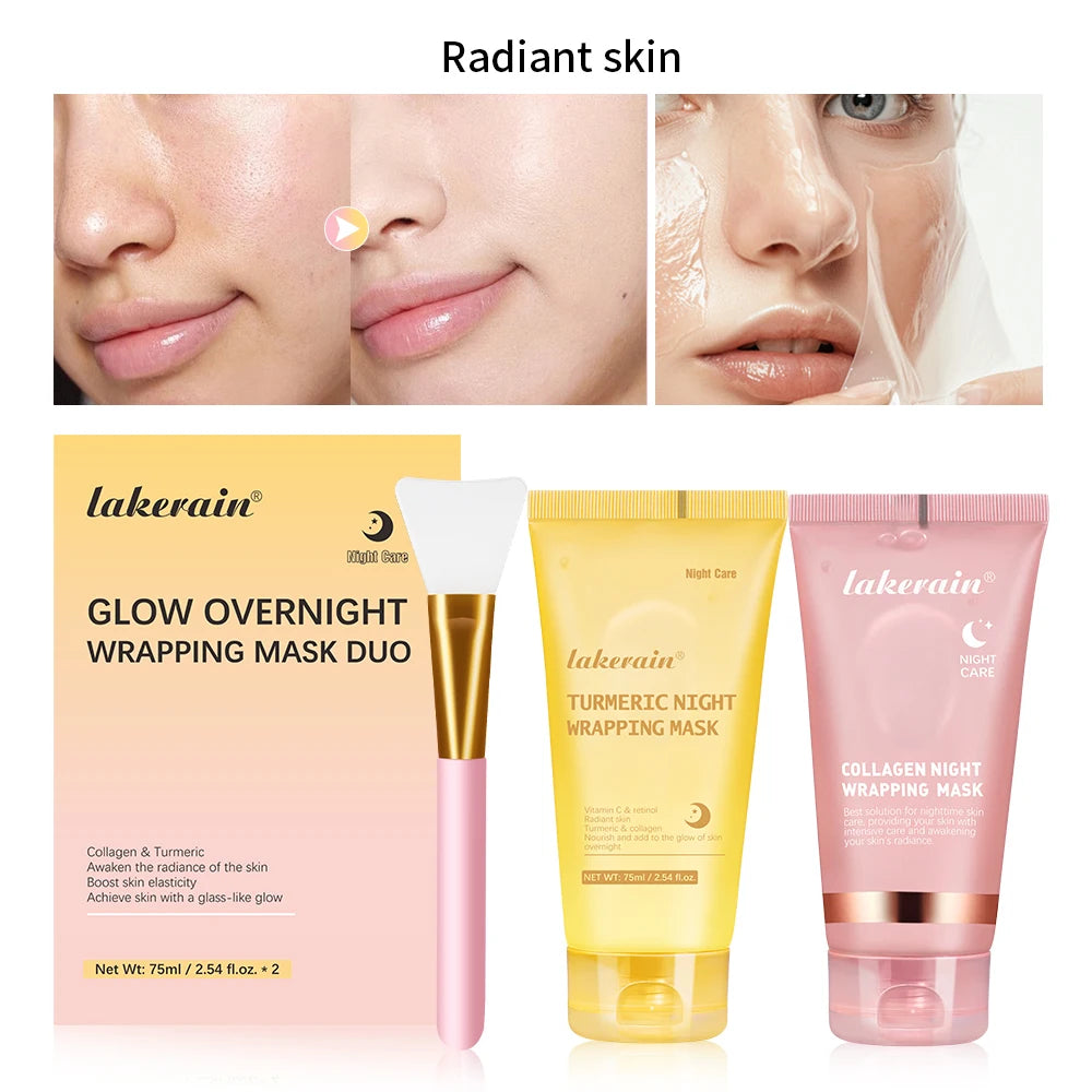 Korean Collagen Face Mask with turmeric and collagen wrapping masks for radiant skin and anti-aging benefits.