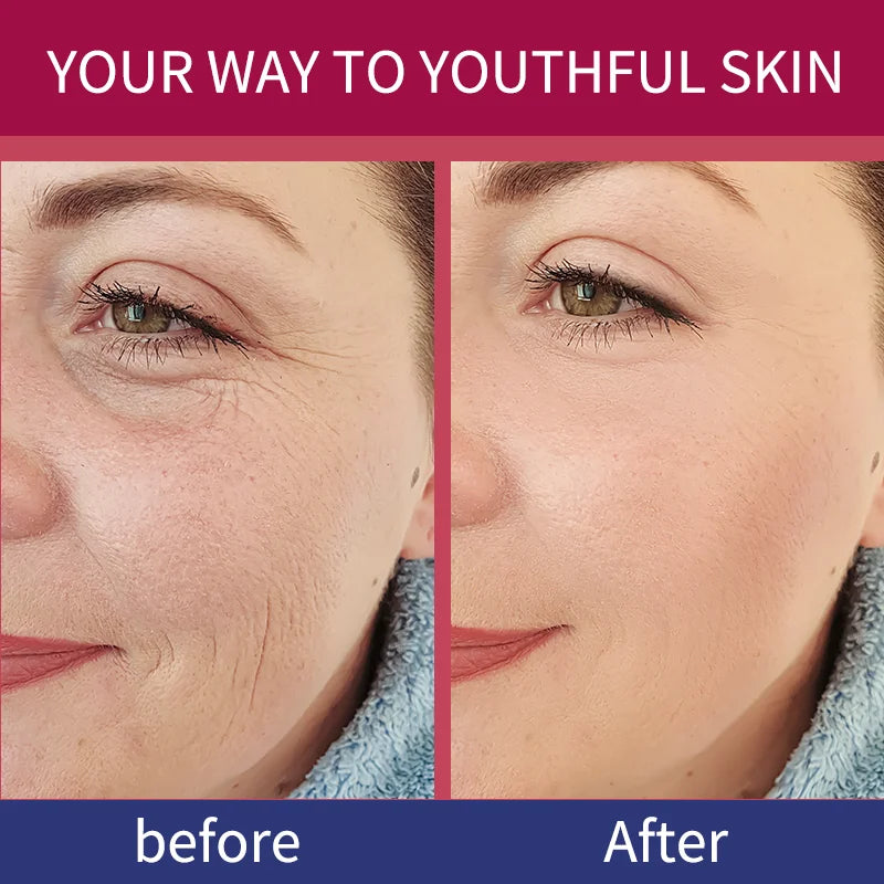 Before and after results showcasing youthful skin using Korean Collagen Face Mask for hydration and brightening.