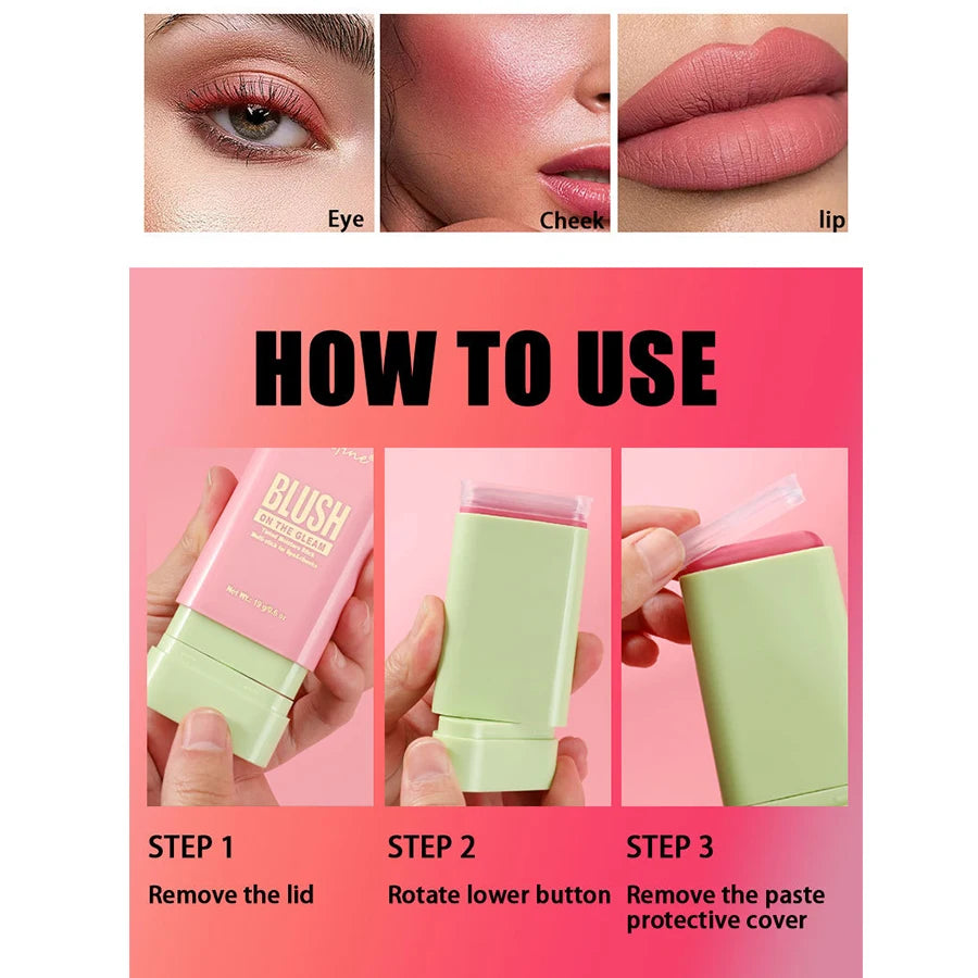 Cream blush stick for long lasting dewy finish