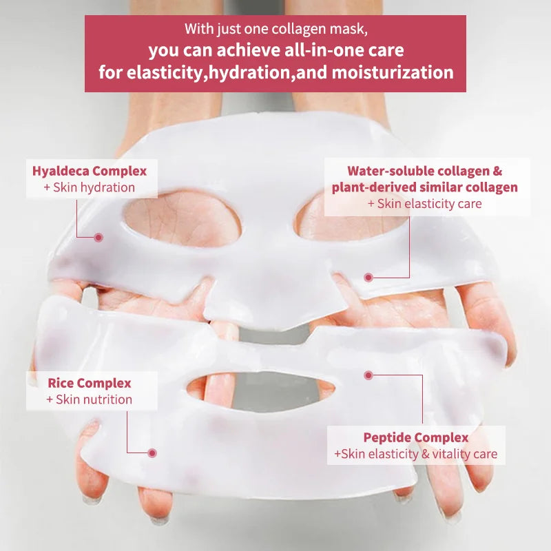 Korean Collagen Face Mask displaying hydration properties and ingredients for skincare benefits.